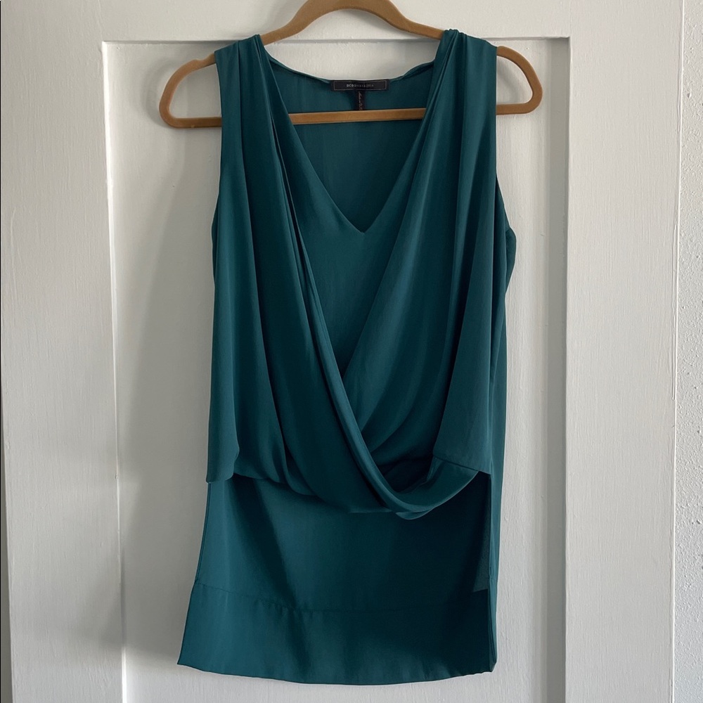 BCBGMaxAzria Teal Sleeveless Draped Top